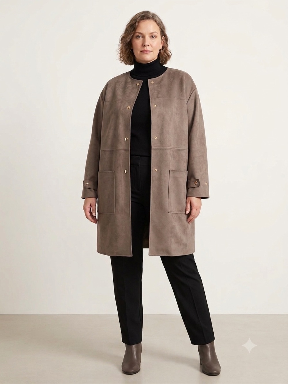 Zara Brown faux Suede Snap-Front Trench Coat XL